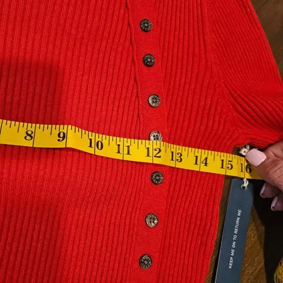Nwt Court & Rowe Ribbed Button Sweater in Vibrant Red - Picture 4 of 6